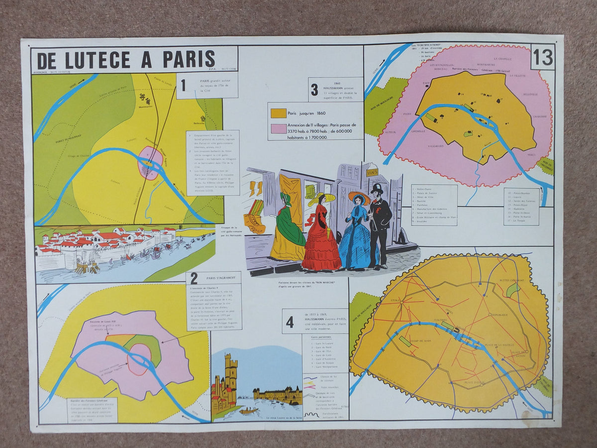 Original Vintage Rossignol French school poster gothic architecture lutece paris church cathedral masonry 1960s wall art