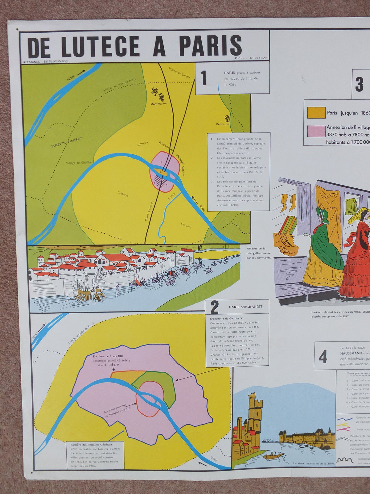 Original Vintage Rossignol French school poster gothic architecture lutece paris church cathedral masonry 1960s wall art