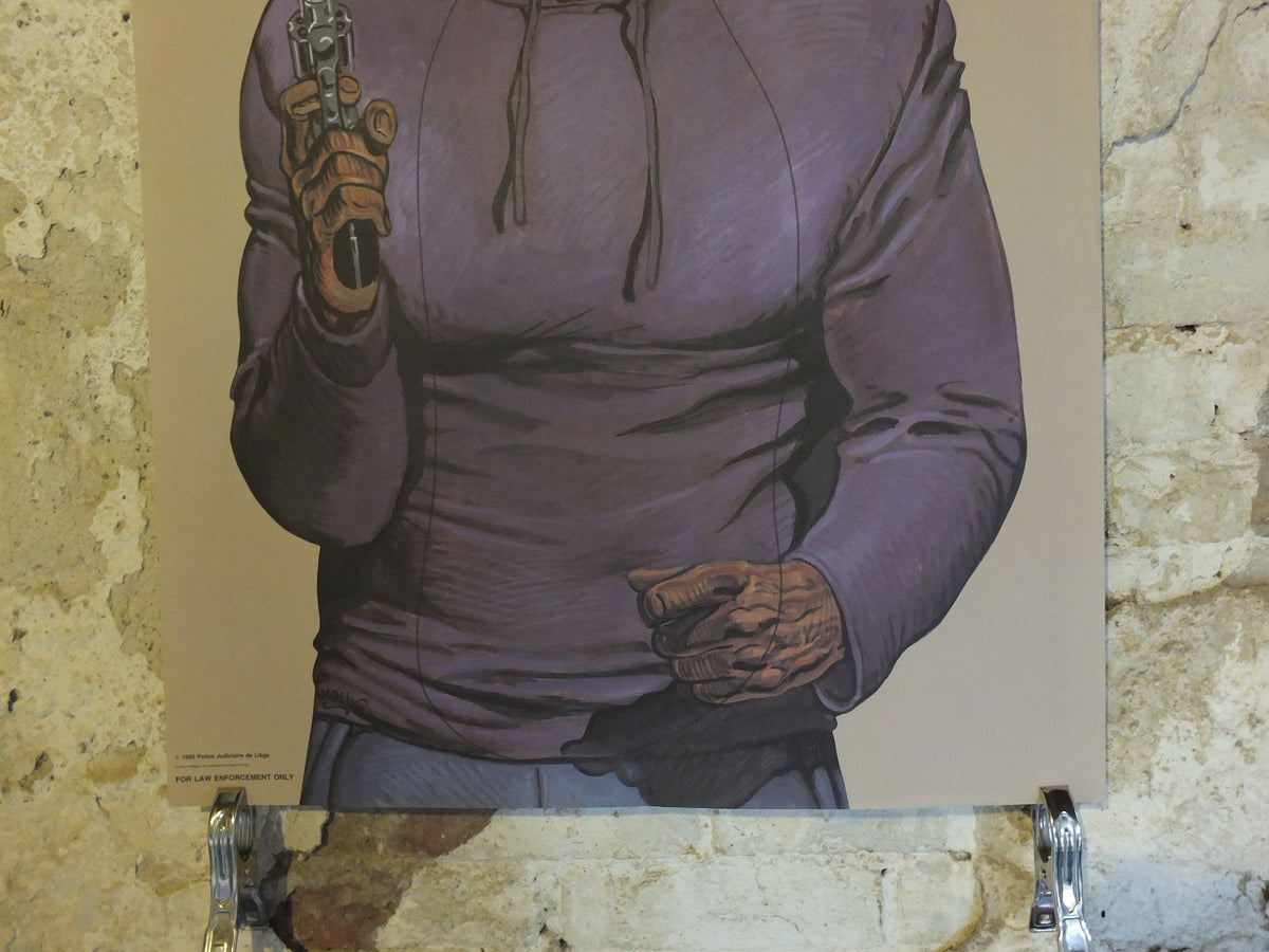 Original Vintage Cartoon Criminal Robber Poster Malik William Tai comic cartoon gun police target illustration 1992 print wall art 1990s