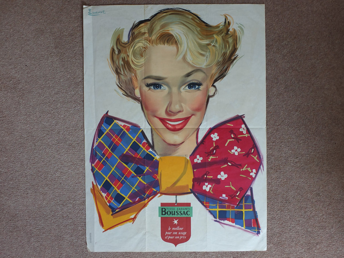 1954 Francoise by Pierre Couronne Poster, Vintage Tissu Garanti Boussac, advertising wall art decor, Kodachrome