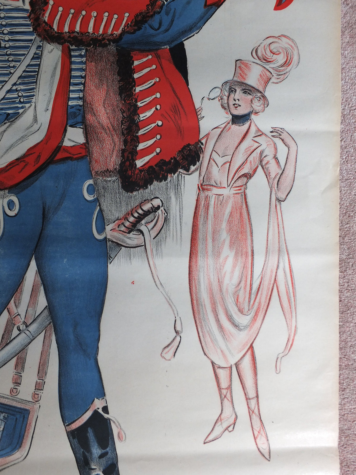 Original Vintage French poster La Hussarde theatre opera advertising art deco nouveau print L D Valdeane wall art retro 1920s 1925