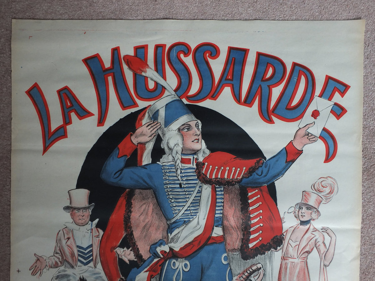 Original Vintage French poster La Hussarde theatre opera advertising art deco nouveau print L D Valdeane wall art retro 1920s 1925