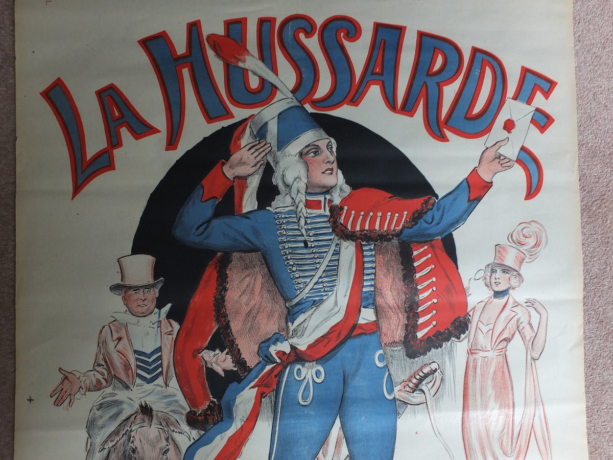Original Vintage French poster La Hussarde theatre opera advertising art deco nouveau print L D Valdeane wall art retro 1920s 1925