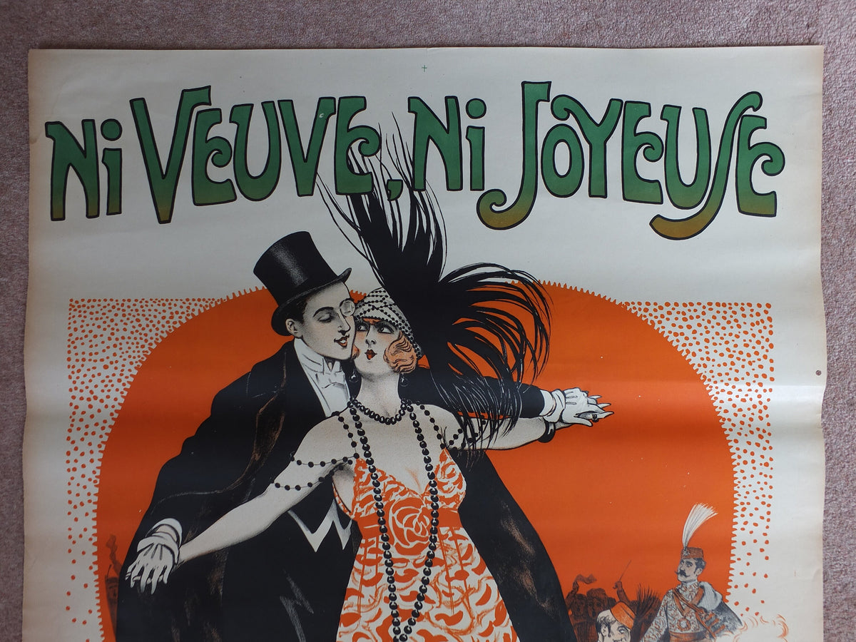 Original Vintage French poster Ni Veuve Ni Joyeuse theatre opera advertising art deco nouveau print Clerise wall art retro 1910s 1919