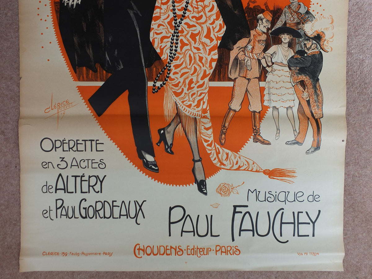 Original Vintage French poster Ni Veuve Ni Joyeuse theatre opera advertising art deco nouveau print Clerise wall art retro 1910s 1919