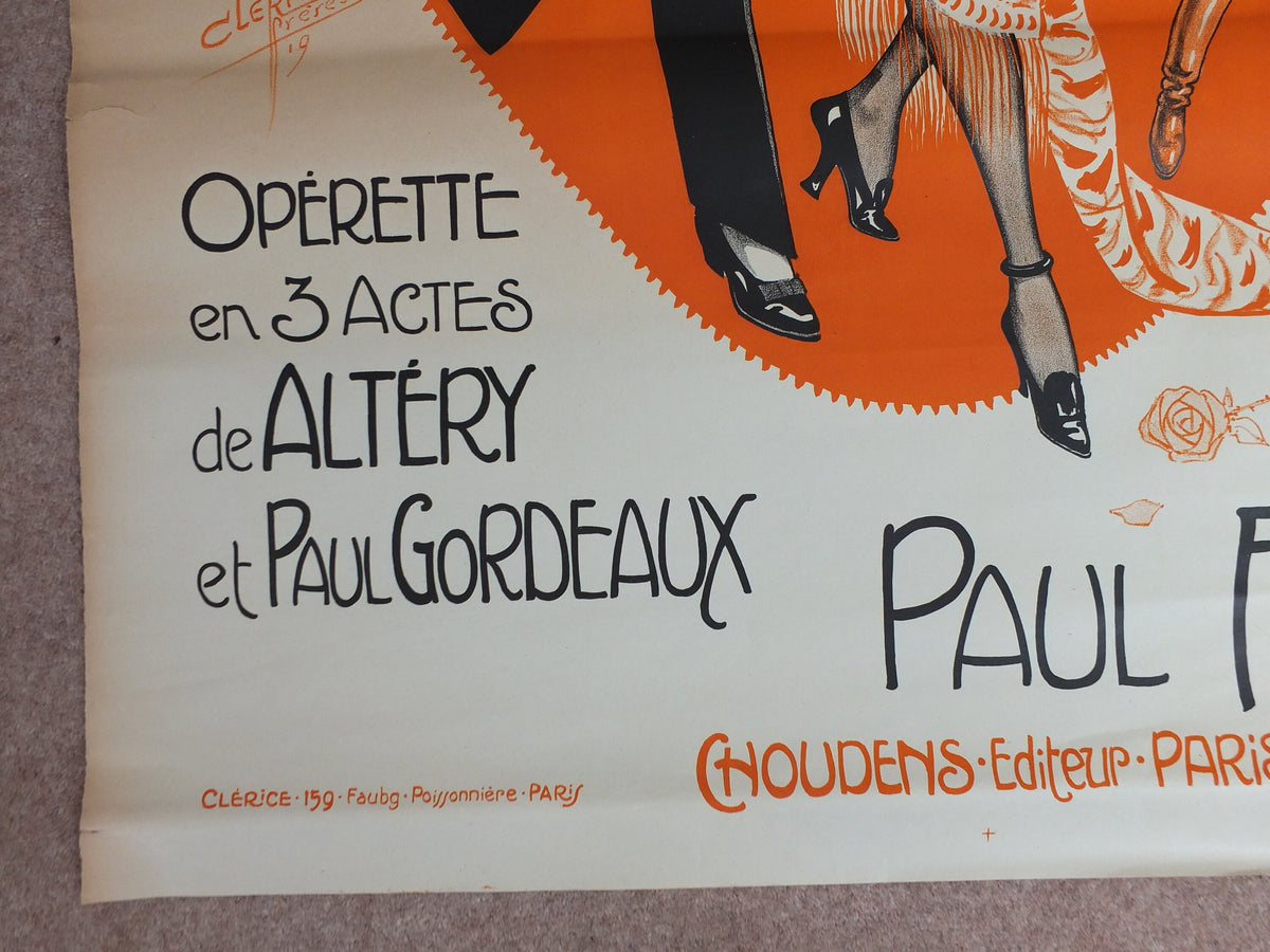 Original Vintage French poster Ni Veuve Ni Joyeuse theatre opera advertising art deco nouveau print Clerise wall art retro 1910s 1919