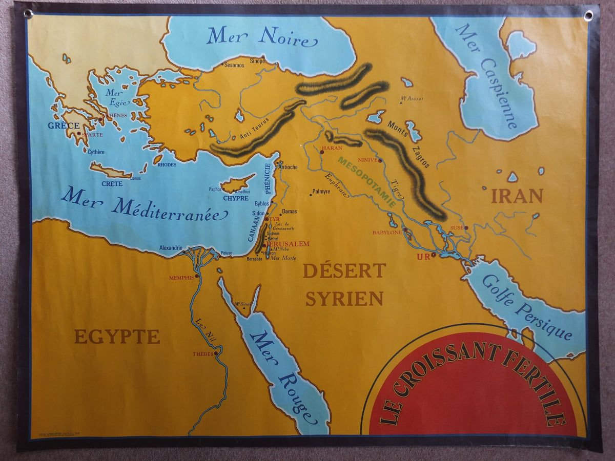 Original Vintage French school poster map Middle East fertile crescent Europe church pentecost Croissant Pentecôte L'église 1960s wall art