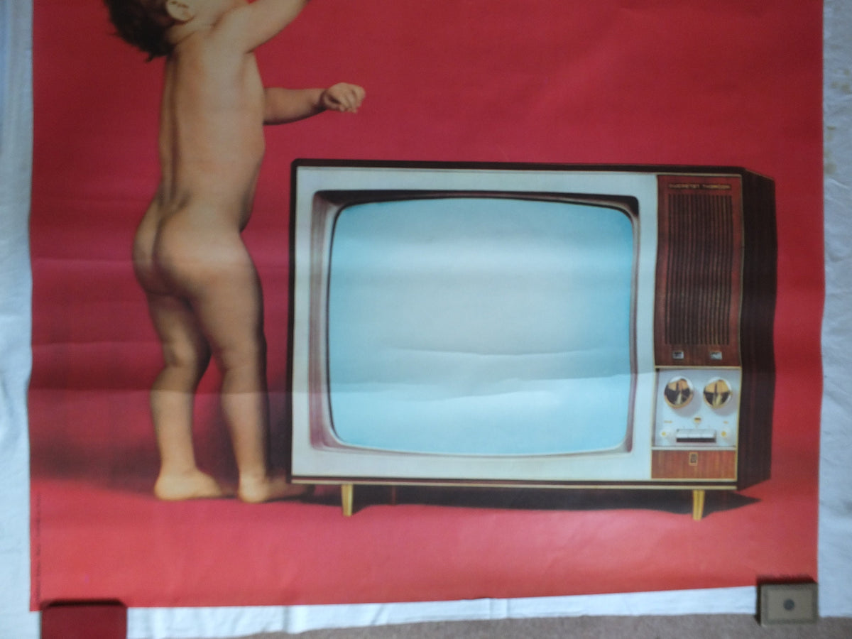 Vintage Baby Poster, French Ducretet Thomson, HOT pink, television j'achete l'avenir future advertising print wall art retro 1960s 1966