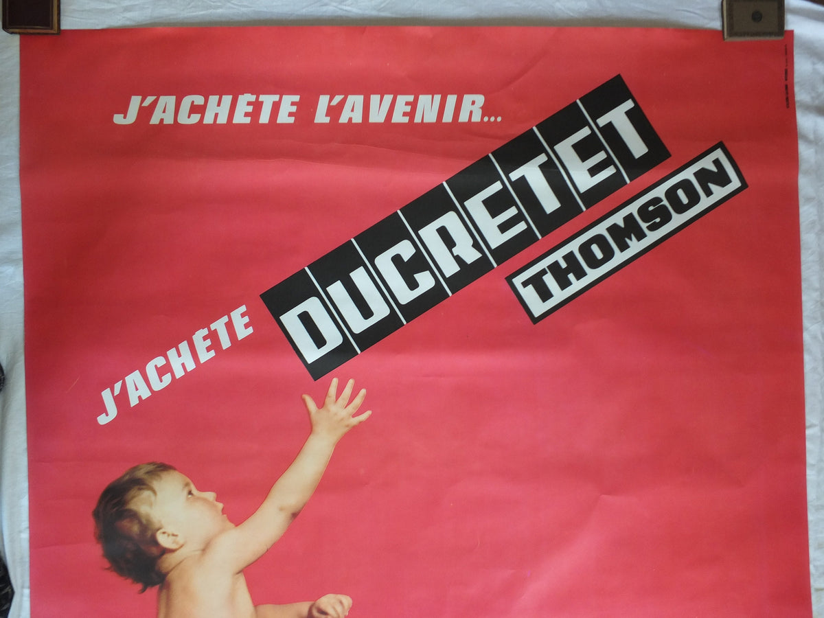 Vintage Baby Poster, French Ducretet Thomson, HOT pink, television j'achete l'avenir future advertising print wall art retro 1960s 1966