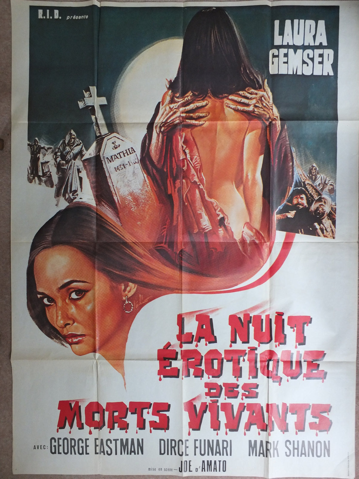 Original Vintage French Movie Poster Erotic Night of the Living Dead 1980 wall art affiche de film Horror Zombie Laura Gemser Joe D'Amato
