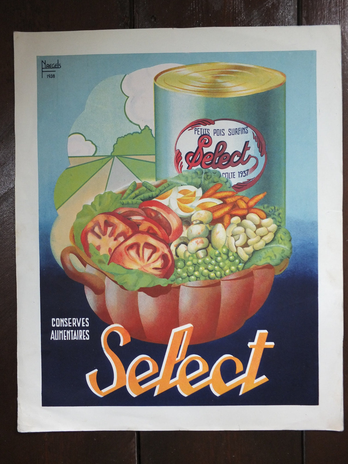 Vintage French Poster Select Naegels Kitchen canned vegetables peas carrots tomatoes conserves aumentaires print wall art retro 1930s 1950s