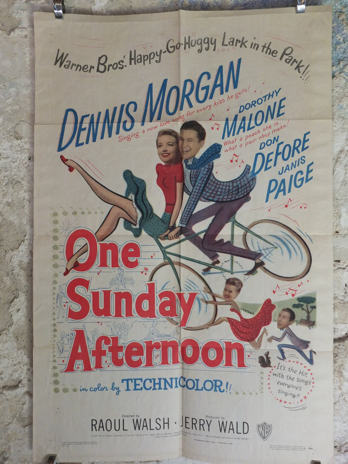 Original Vintage Movie Poster One Sunday Afternoon 1949 1940s wall art romantic bike bicycling cycling US one sheet cinema film memorabilia