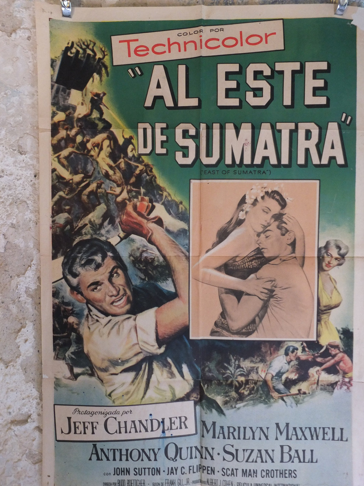 Original Vintage Movie Poster East of Sumatra 1957 1950s wall art action machete love fighting mine US one sheet cinema film memorabilia
