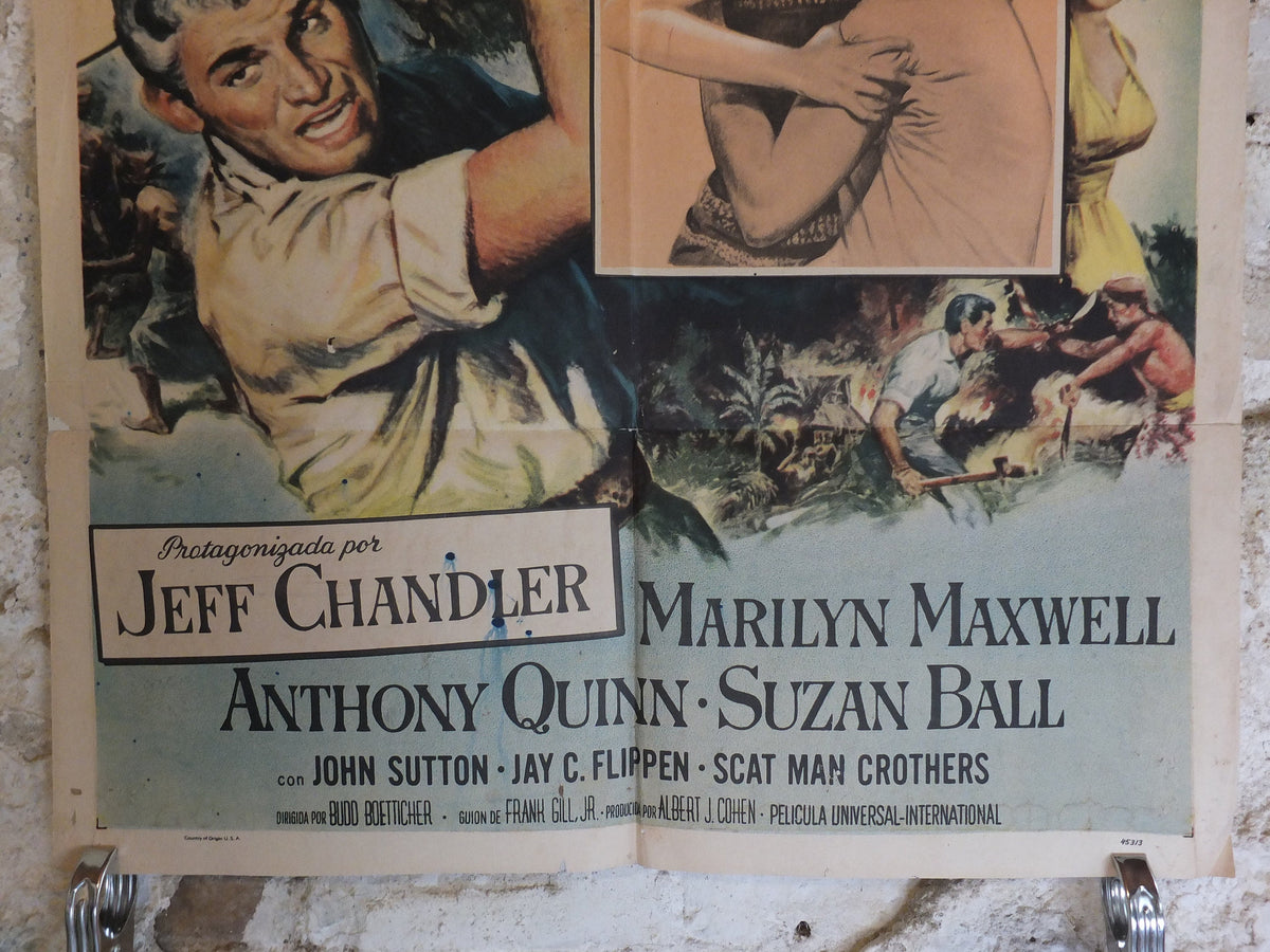 Original Vintage Movie Poster East of Sumatra 1957 1950s wall art action machete love fighting mine US one sheet cinema film memorabilia