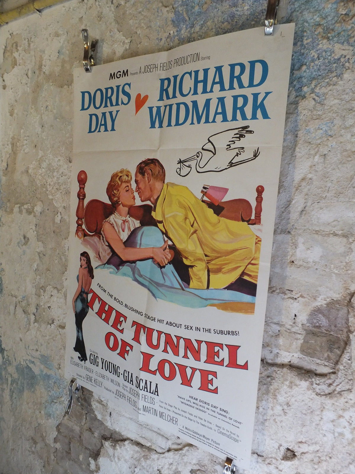 Original Vintage Movie Poster The Tunnel of Love 1958 1950s wall art Doris Day kiss stork baby sex US one sheet cinema film memorabilia