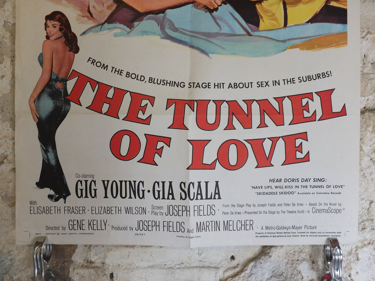 Original Vintage Movie Poster The Tunnel of Love 1958 1950s wall art Doris Day kiss stork baby sex US one sheet cinema film memorabilia