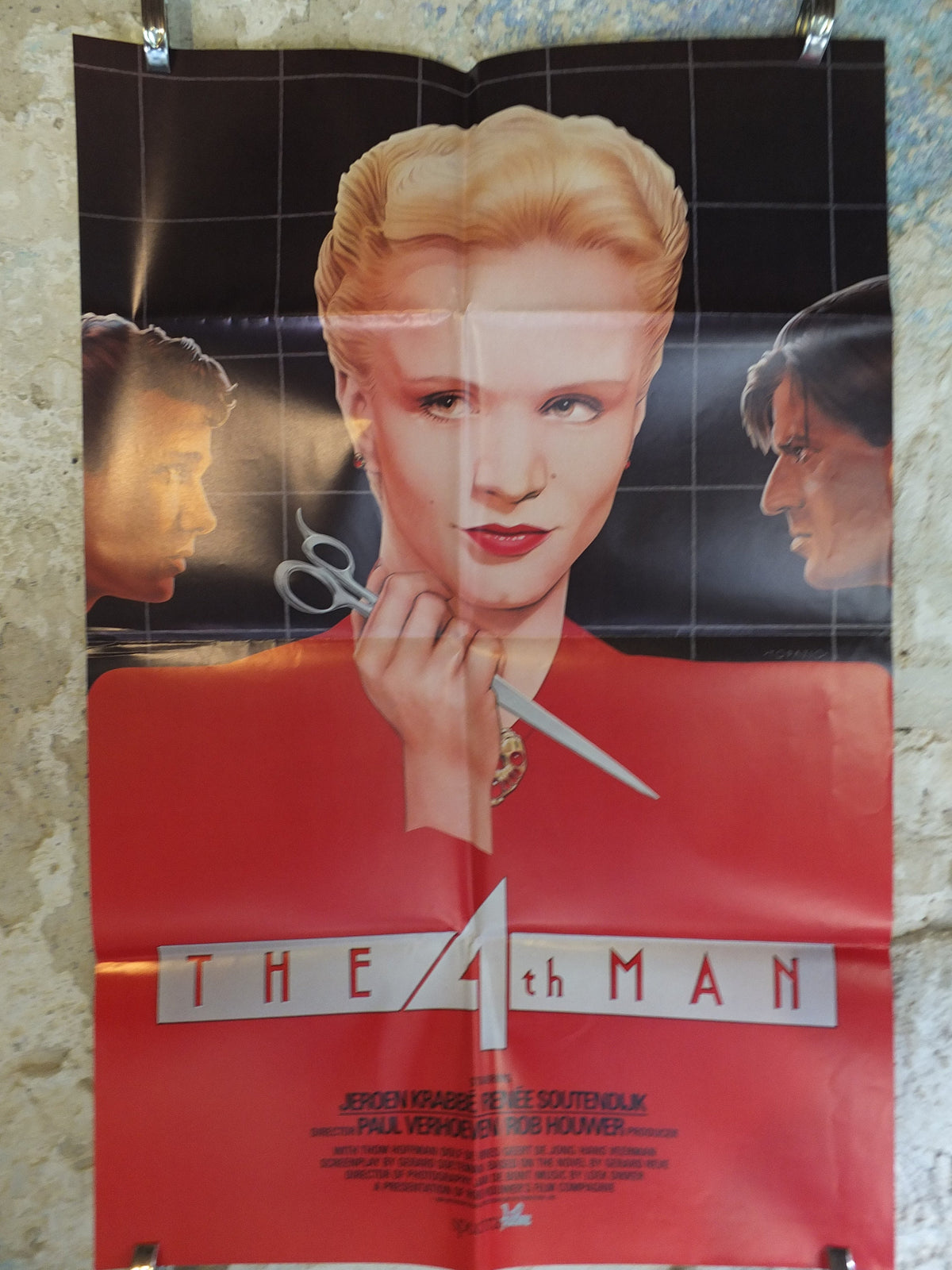 Original Vintage Movie Poster The 4th Fourth Man 1983 1980s wall art red blonde platinum red scissors US one sheet cinema film memorabilia