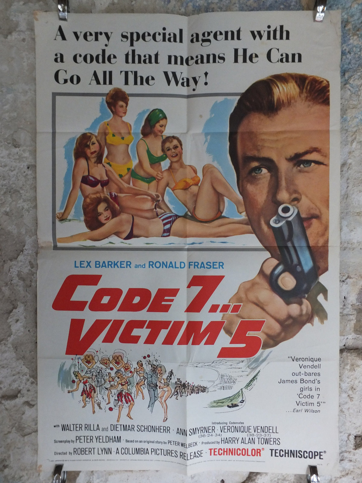 Original Vintage Movie Poster Code 7 Victim 5 1964 1960s wall art secret agent bikini gun 007 bond US one sheet cinema film memorabilia