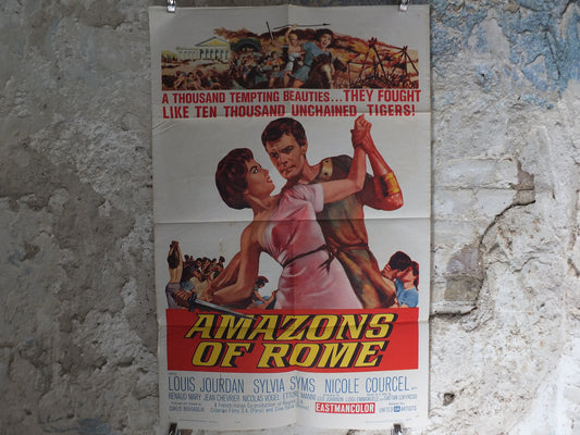 Original Vintage Movie Poster Amazons of Rome 1961 1960s wall art fight beauties love female warriors US one sheet cinema film memorabilia