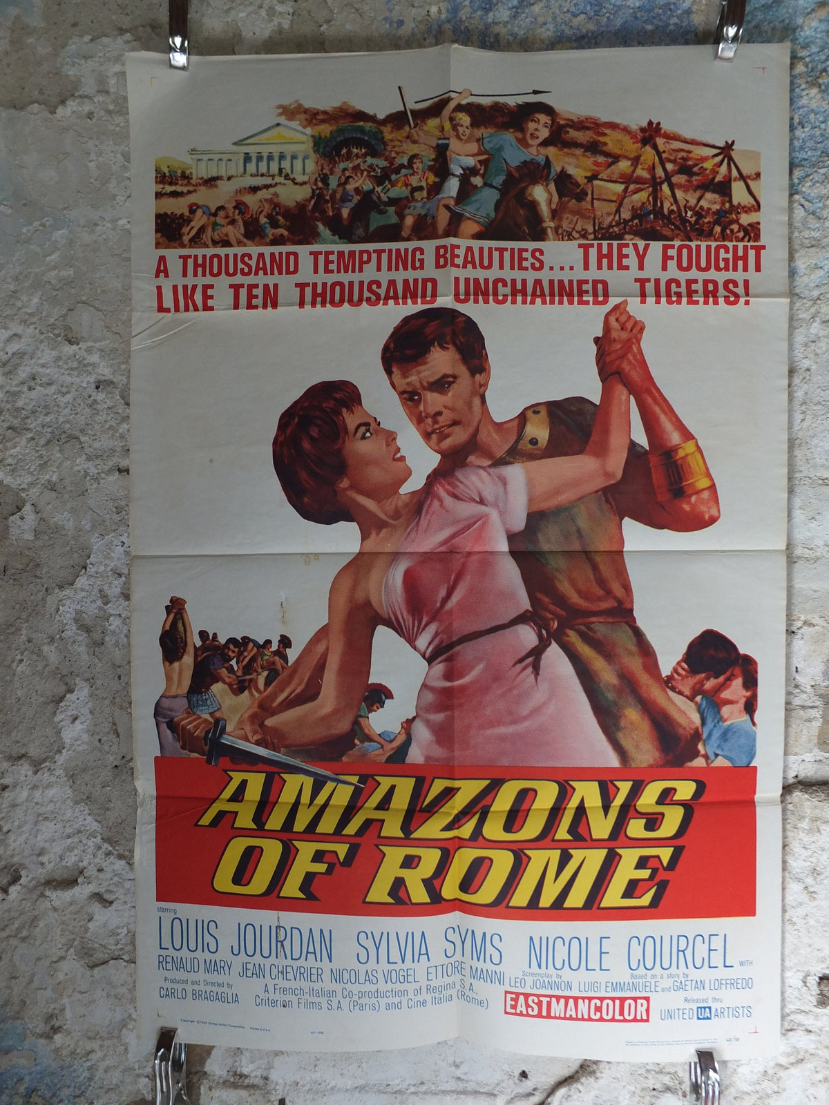 Original Vintage Movie Poster Amazons of Rome 1961 1960s wall art fight beauties love female warriors US one sheet cinema film memorabilia