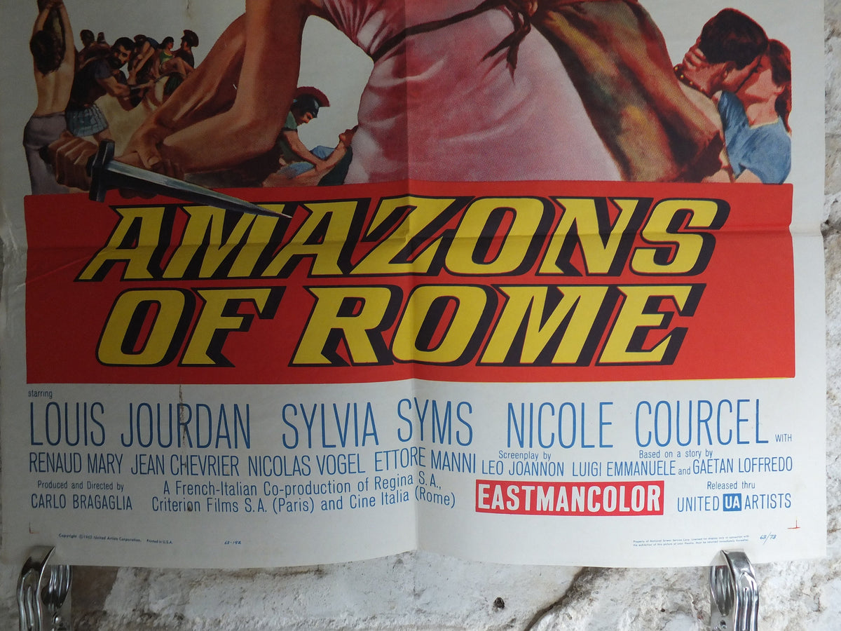 Original Vintage Movie Poster Amazons of Rome 1961 1960s wall art fight beauties love female warriors US one sheet cinema film memorabilia