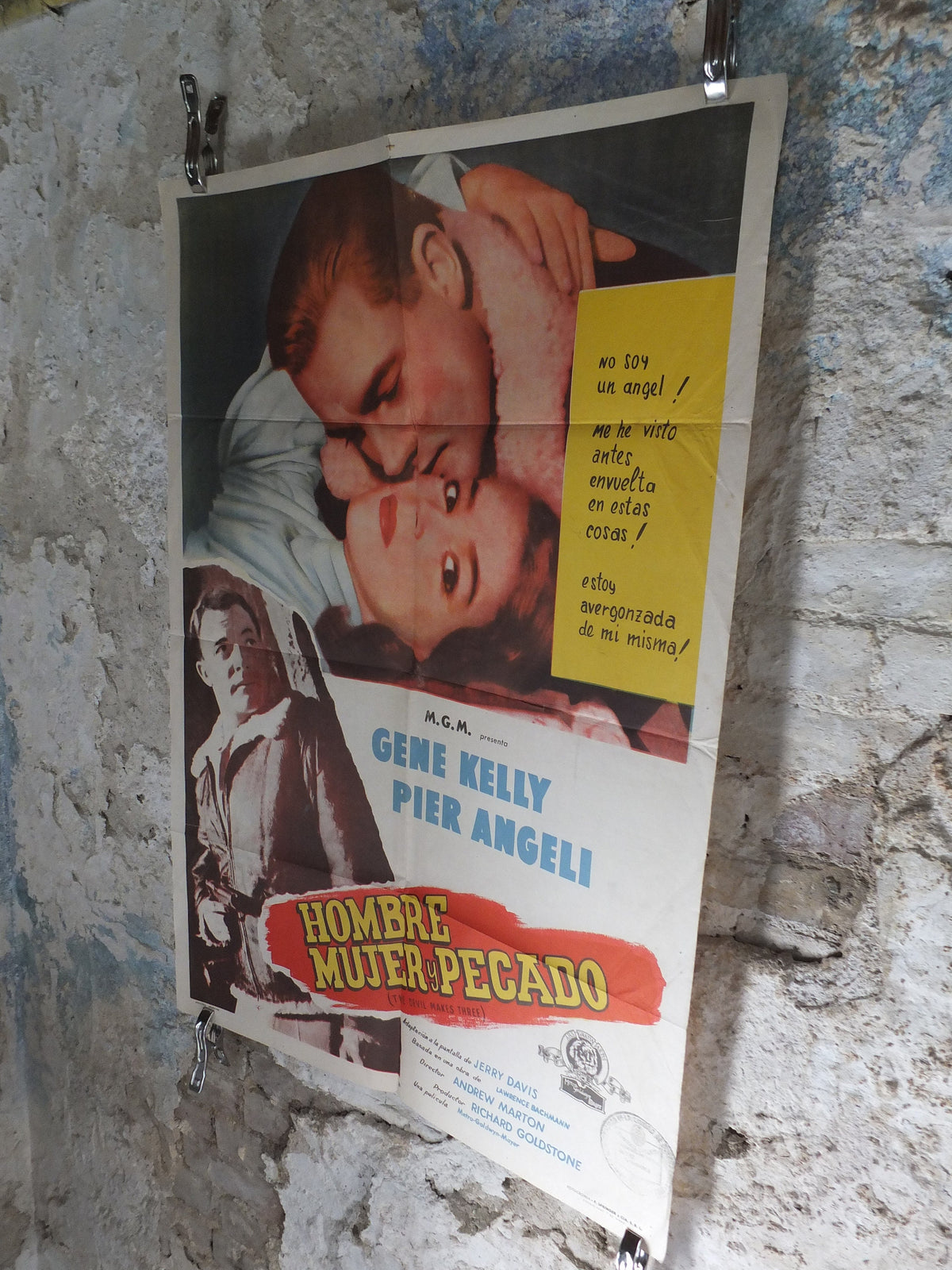 Original Vintage Movie Poster The Devil Makes Three 1952 1950s wall art Argentina Gene Kelly Spanish US one sheet cinema film memorabilia