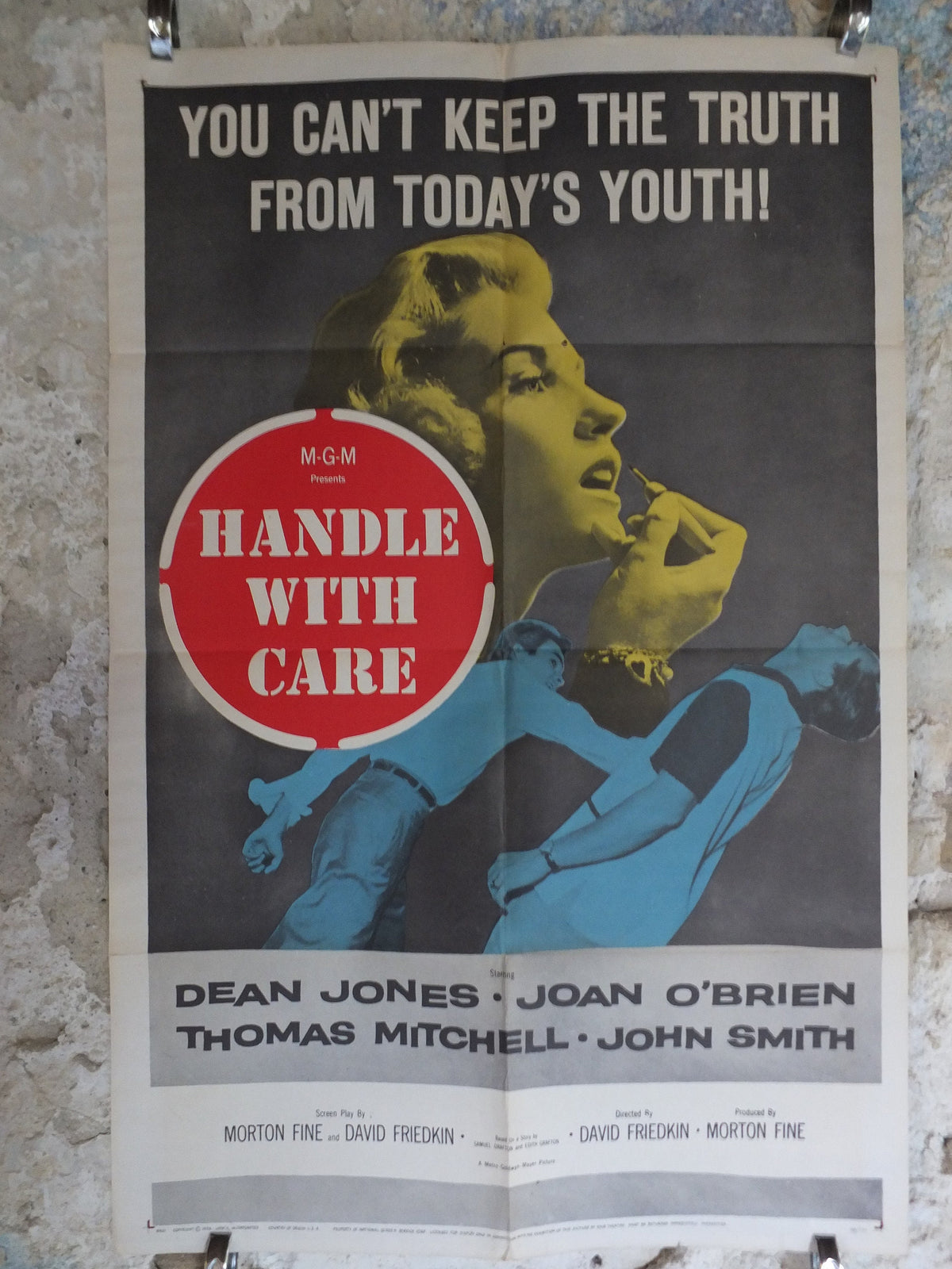 Original Vintage Movie Poster Handle with Care 1958 1950s wall art keep truth from youth lipstick punch US one sheet cinema film memorabilia