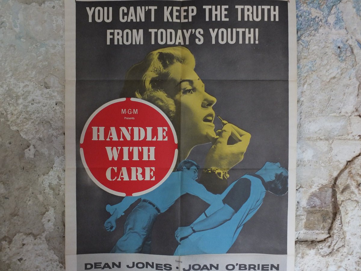 Original Vintage Movie Poster Handle with Care 1958 1950s wall art keep truth from youth lipstick punch US one sheet cinema film memorabilia