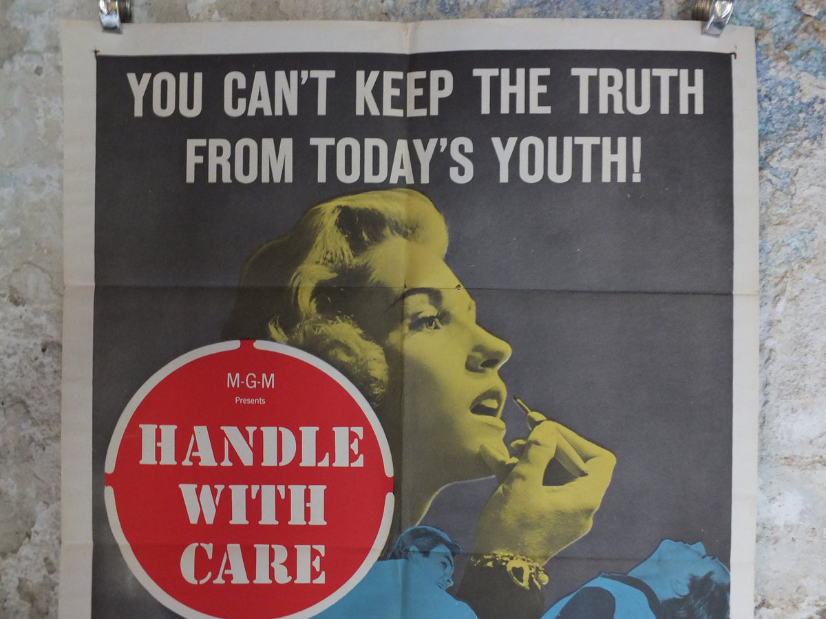 Original Vintage Movie Poster Handle with Care 1958 1950s wall art keep truth from youth lipstick punch US one sheet cinema film memorabilia