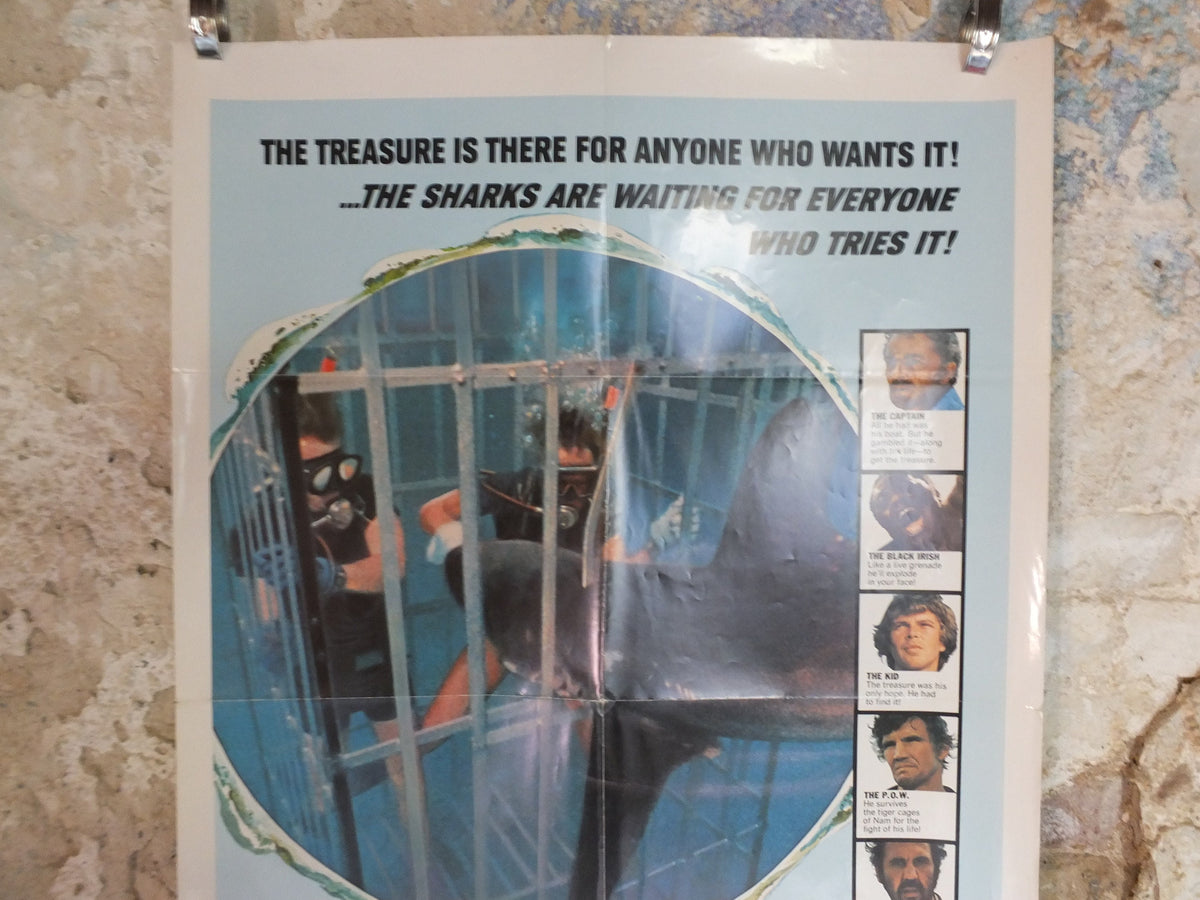 Original Vintage Movie Poster Sharks Treasure 1975 1970s wall art Cornel Wilde divers cage jaws swim US one sheet cinema film memorabilia