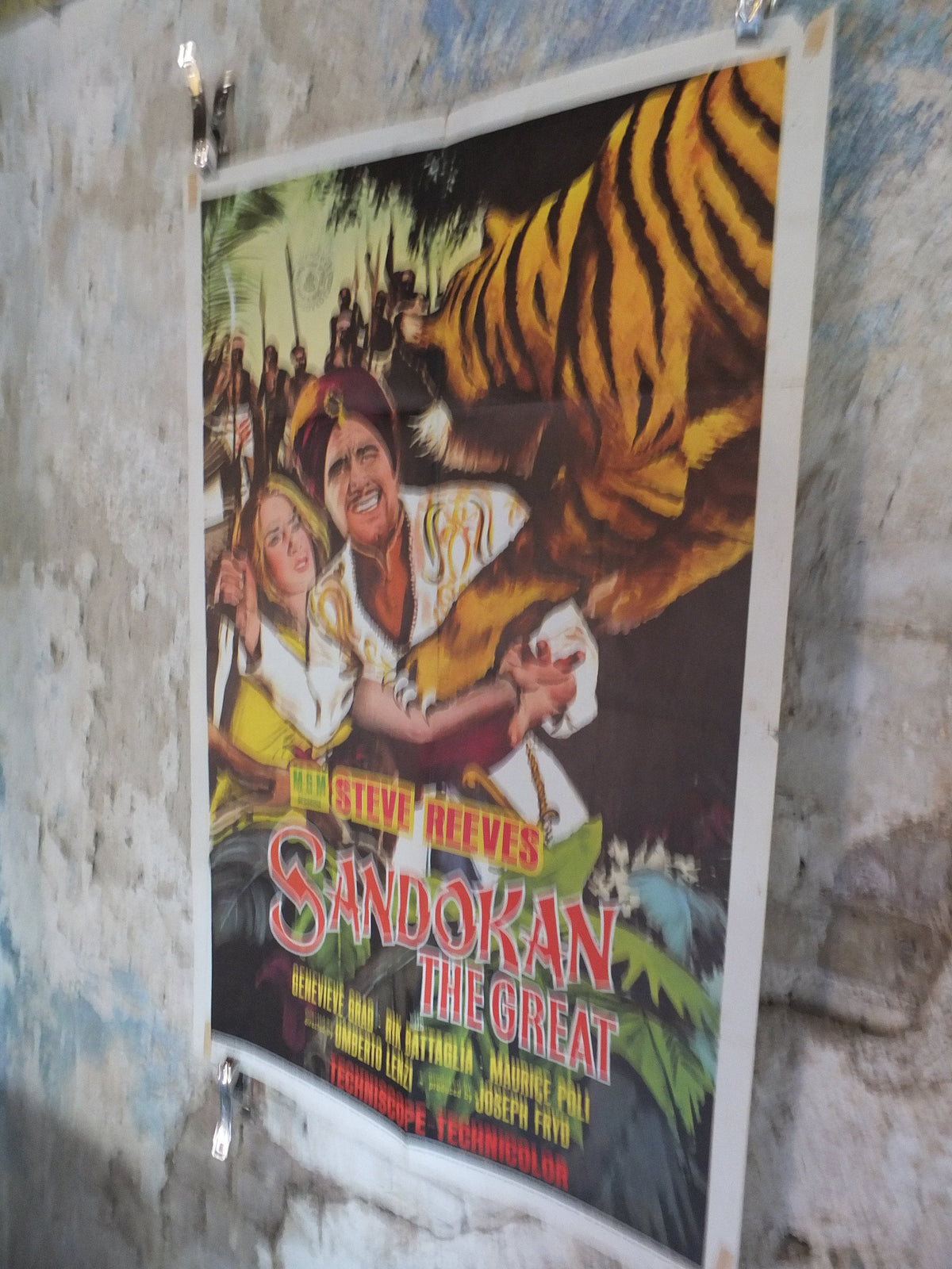 Original Vintage Movie Poster Sandokan the Great 1965 1960s wall art Malaysia India Tiger turban dagger US one sheet cinema film memorabilia