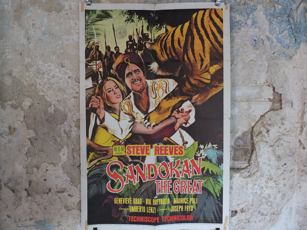 Original Vintage Movie Poster Sandokan the Great 1965 1960s wall art Malaysia India Tiger turban dagger US one sheet cinema film memorabilia