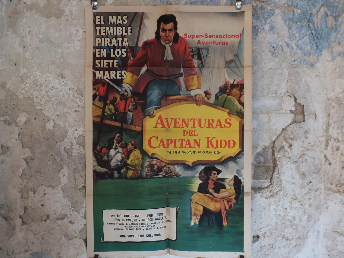 Original Vintage Movie Poster The Great Adventures of Captain Kidd 1953 1950s wall art pirates ship US one sheet cinema film memorabilia