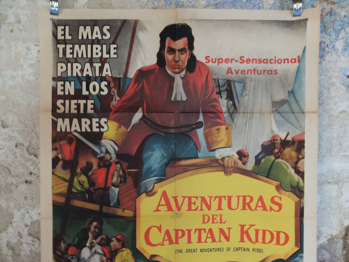 Original Vintage Movie Poster The Great Adventures of Captain Kidd 1953 1950s wall art pirates ship US one sheet cinema film memorabilia