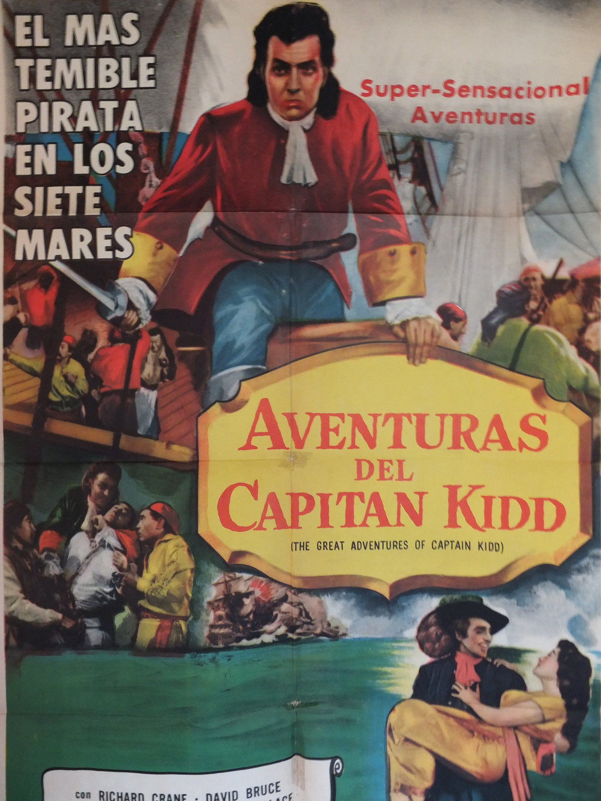 Original Vintage Movie Poster The Great Adventures of Captain Kidd 1953 1950s wall art pirates ship US one sheet cinema film memorabilia