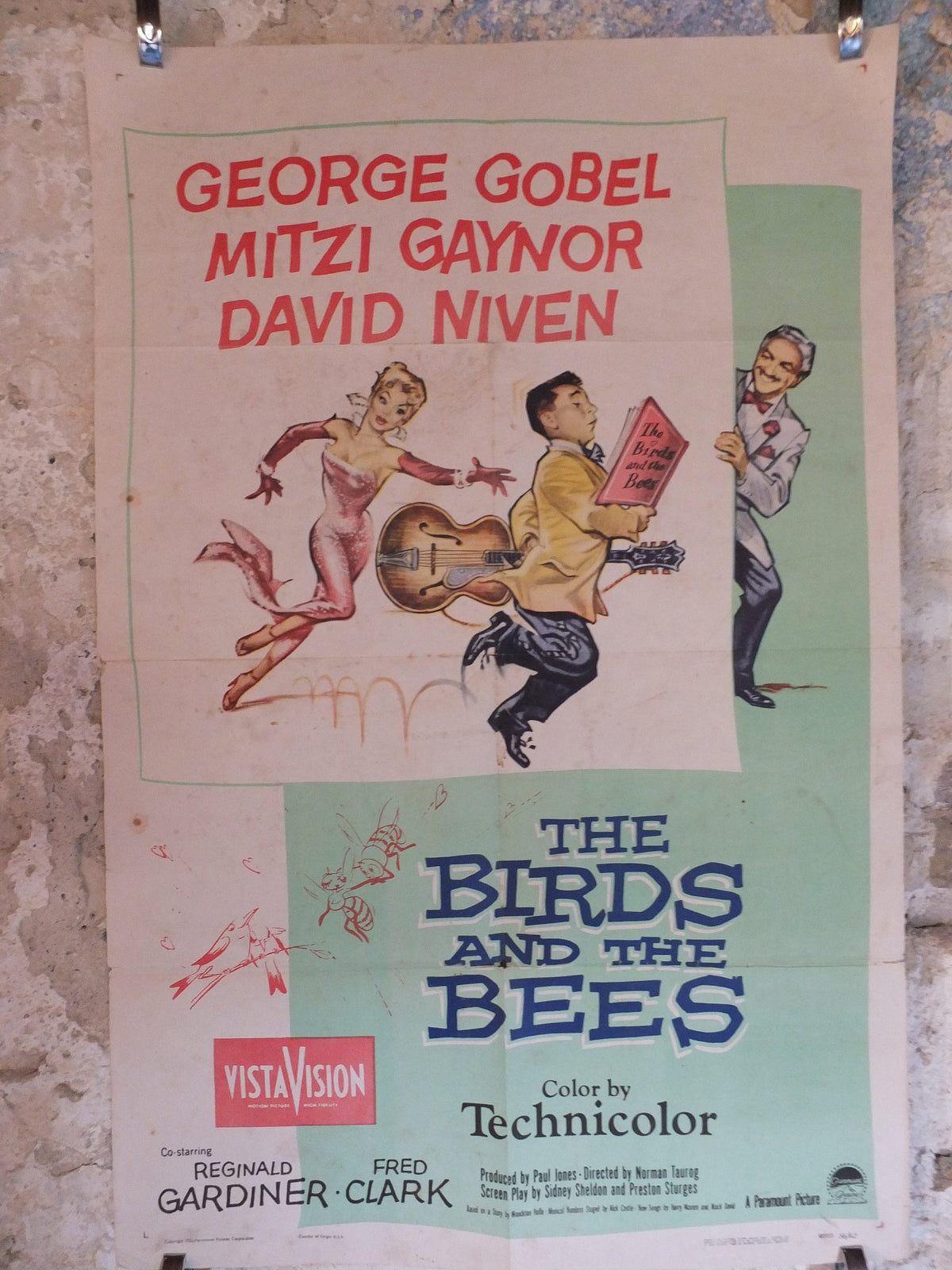Original Vintage Movie Poster The Birds and the Bees 1956 1950s wall art love guitar music David Niven US one sheet cinema film memorabilia