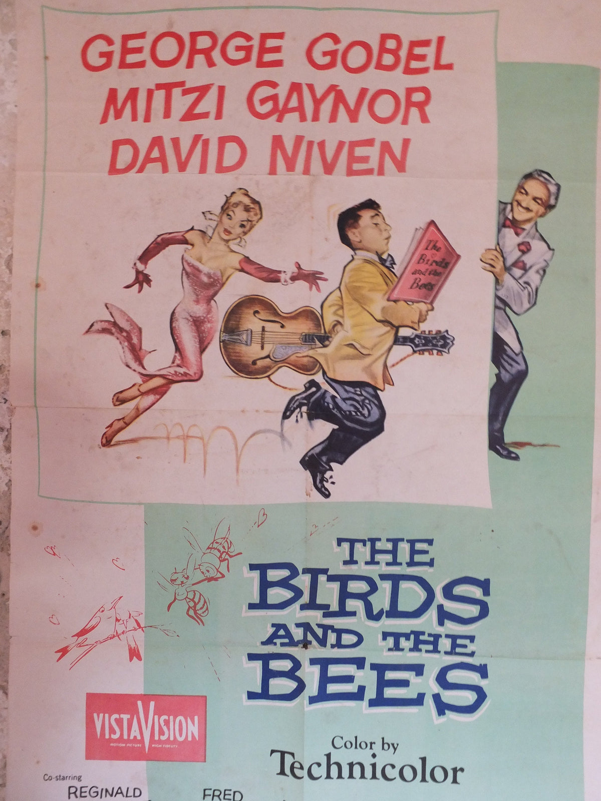 Original Vintage Movie Poster The Birds and the Bees 1956 1950s wall art love guitar music David Niven US one sheet cinema film memorabilia