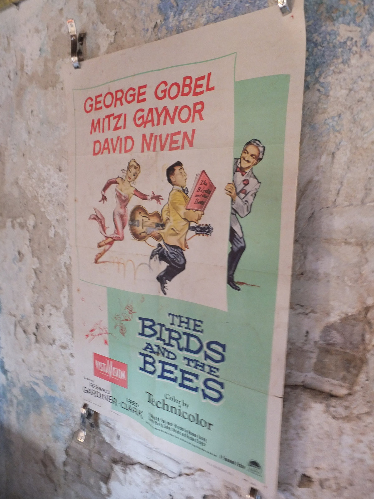 Original Vintage Movie Poster The Birds and the Bees 1956 1950s wall art love guitar music David Niven US one sheet cinema film memorabilia