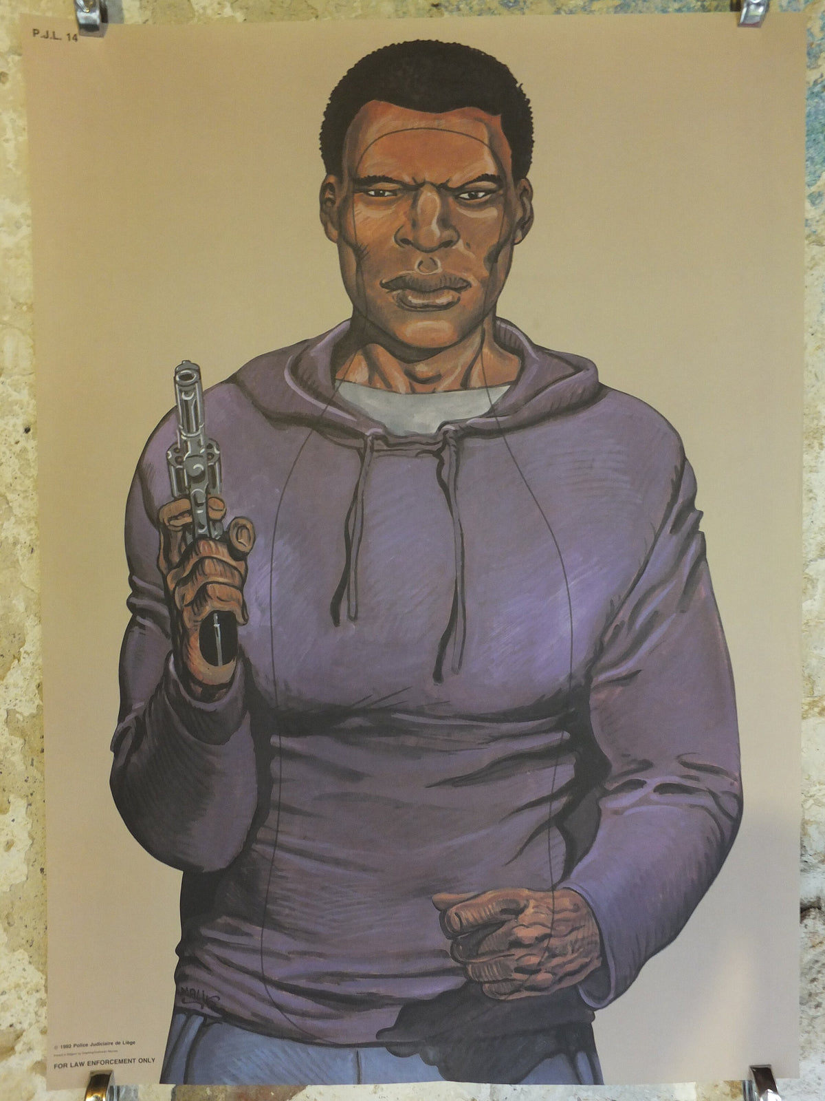 Original Vintage Cartoon Criminal Robber Poster Malik William Tai comic cartoon gun police target illustration 1992 print wall art 1990s