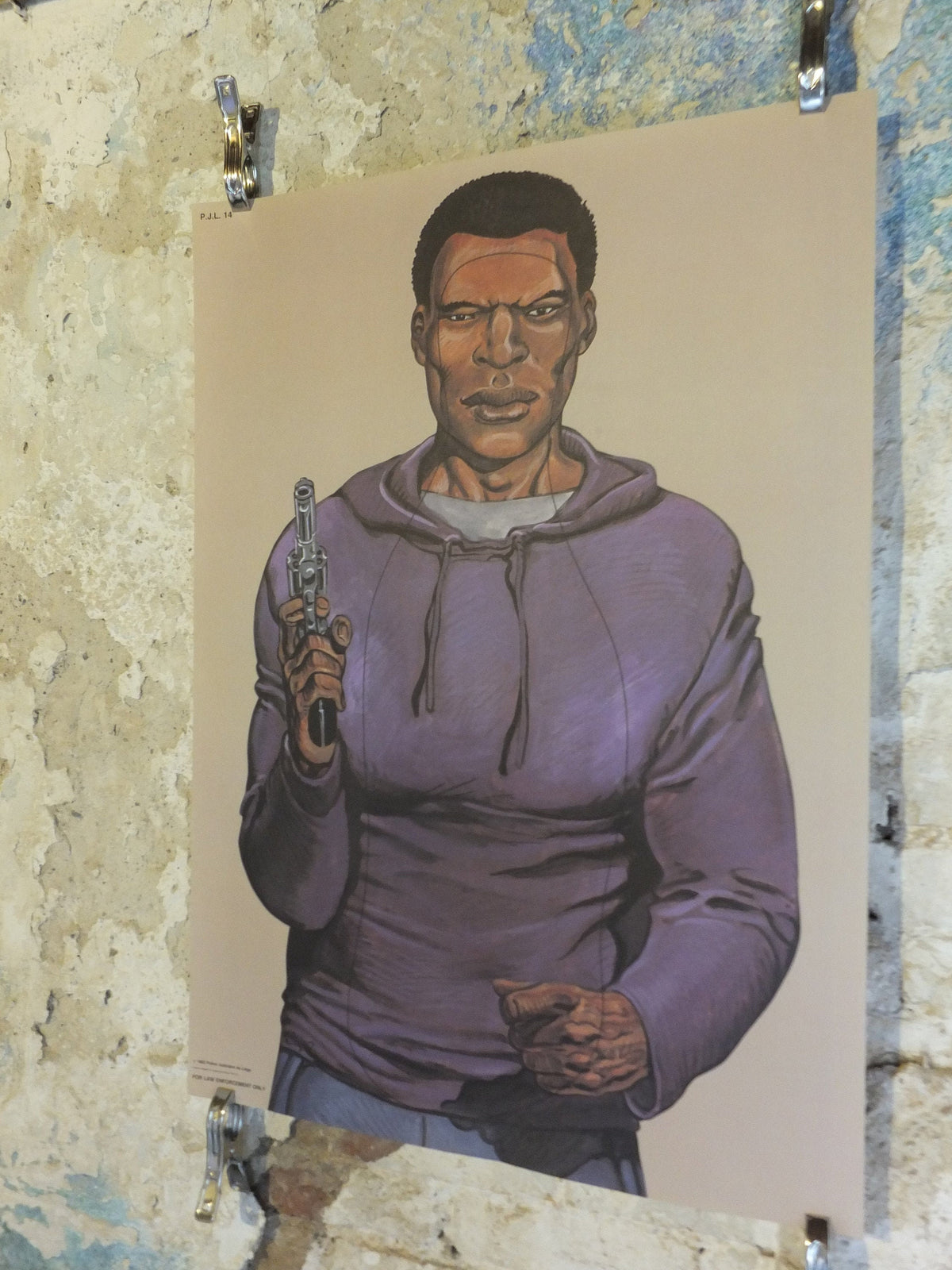 Original Vintage Cartoon Criminal Robber Poster Malik William Tai comic cartoon gun police target illustration 1992 print wall art 1990s