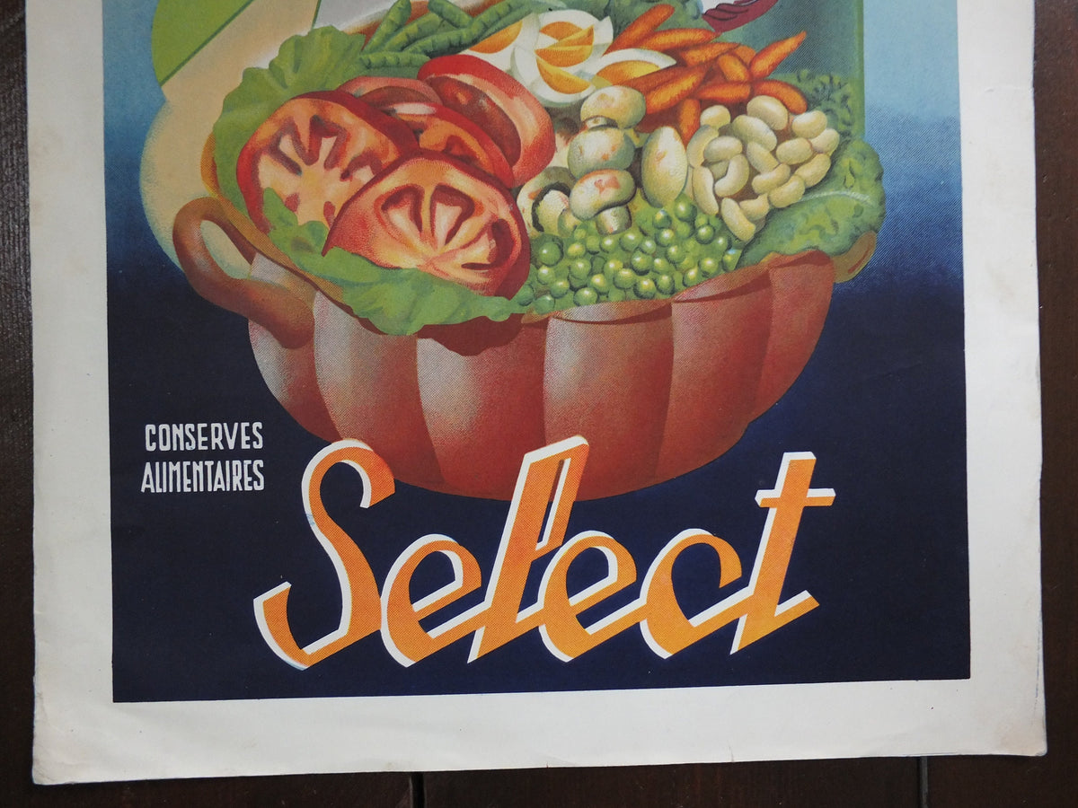 Vintage French Poster Select Naegels Kitchen canned vegetables peas carrots tomatoes conserves aumentaires print wall art retro 1930s 1950s