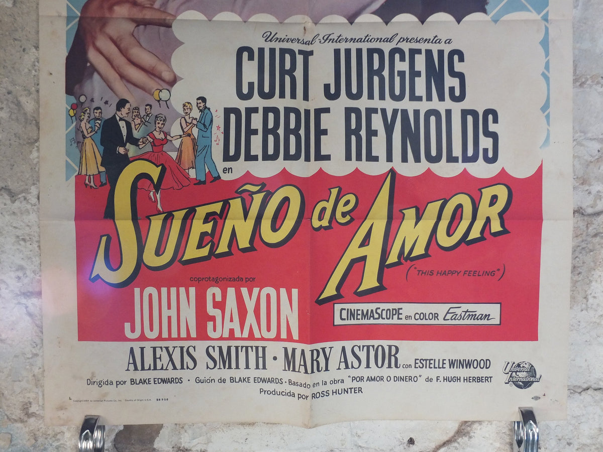 Original Vintage Movie Poster This Happy Feeling Debbie Reynolds 1958 1950s dance hugs Spanish wall art US one sheet cinema film memorabilia
