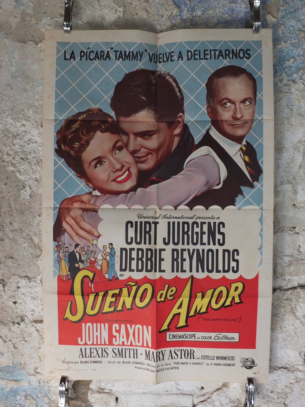 Original Vintage Movie Poster This Happy Feeling Debbie Reynolds 1958 1950s dance hugs Spanish wall art US one sheet cinema film memorabilia