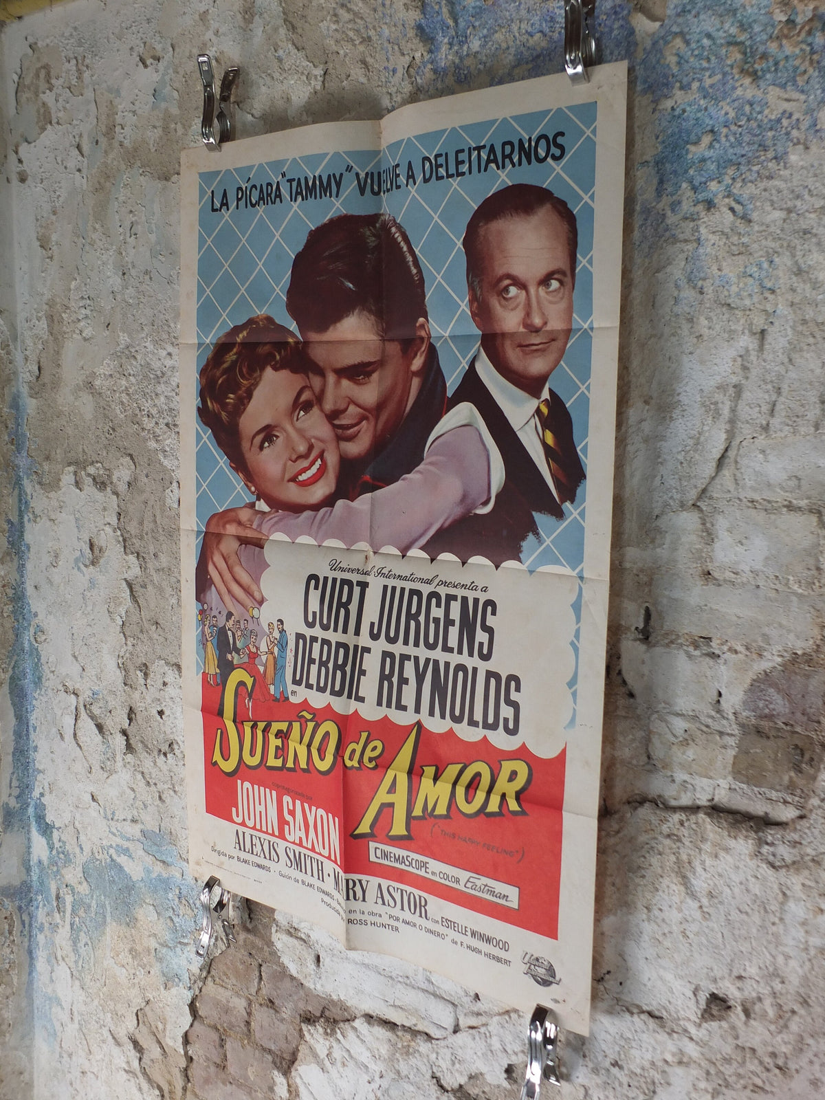 Original Vintage Movie Poster This Happy Feeling Debbie Reynolds 1958 1950s dance hugs Spanish wall art US one sheet cinema film memorabilia