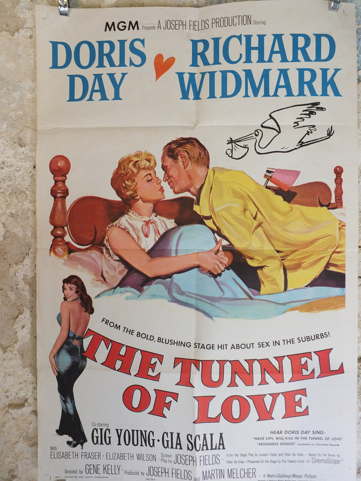 Original Vintage Movie Poster The Tunnel of Love 1958 1950s wall art Doris Day kiss stork baby sex US one sheet cinema film memorabilia