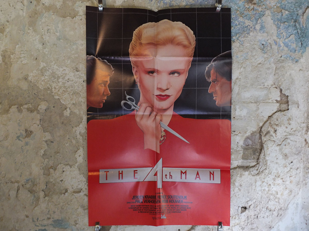 Original Vintage Movie Poster The 4th Fourth Man 1983 1980s wall art red blonde platinum red scissors US one sheet cinema film memorabilia