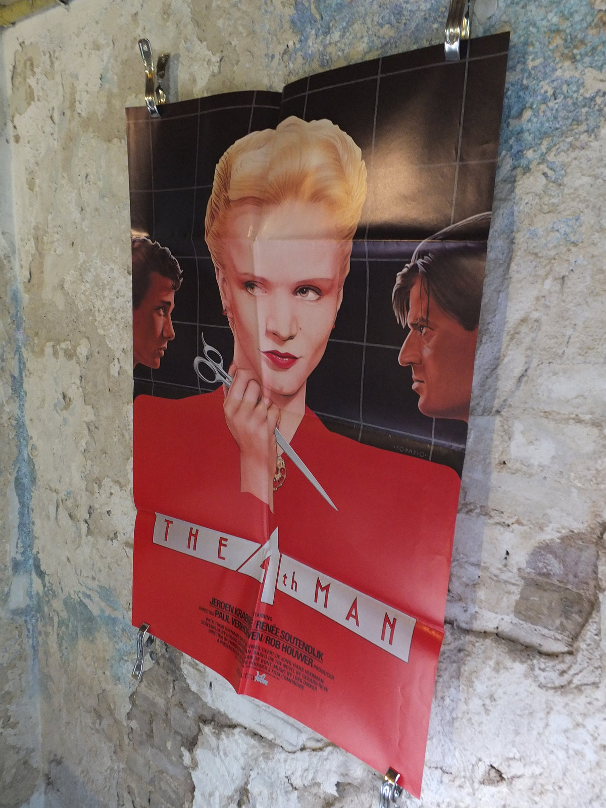 Original Vintage Movie Poster The 4th Fourth Man 1983 1980s wall art red blonde platinum red scissors US one sheet cinema film memorabilia