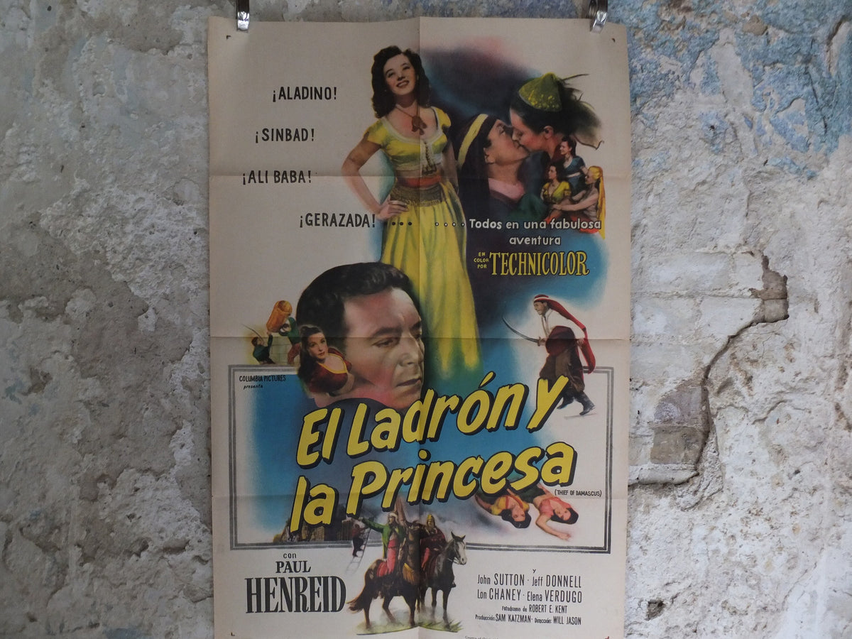 Original Vintage Movie Poster Thief of Damascus 1952 1950s wall art aladdin sinbad ali baba saracen US one sheet cinema film memorabilia