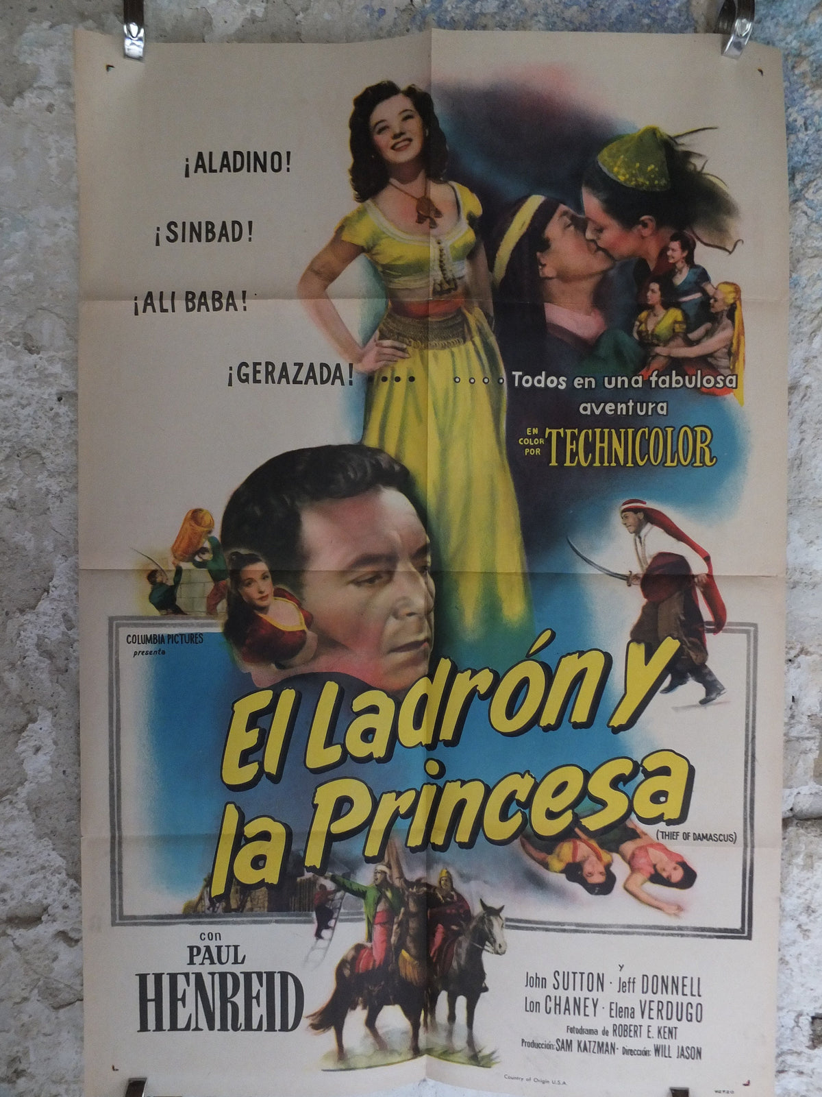 Original Vintage Movie Poster Thief of Damascus 1952 1950s wall art aladdin sinbad ali baba saracen US one sheet cinema film memorabilia