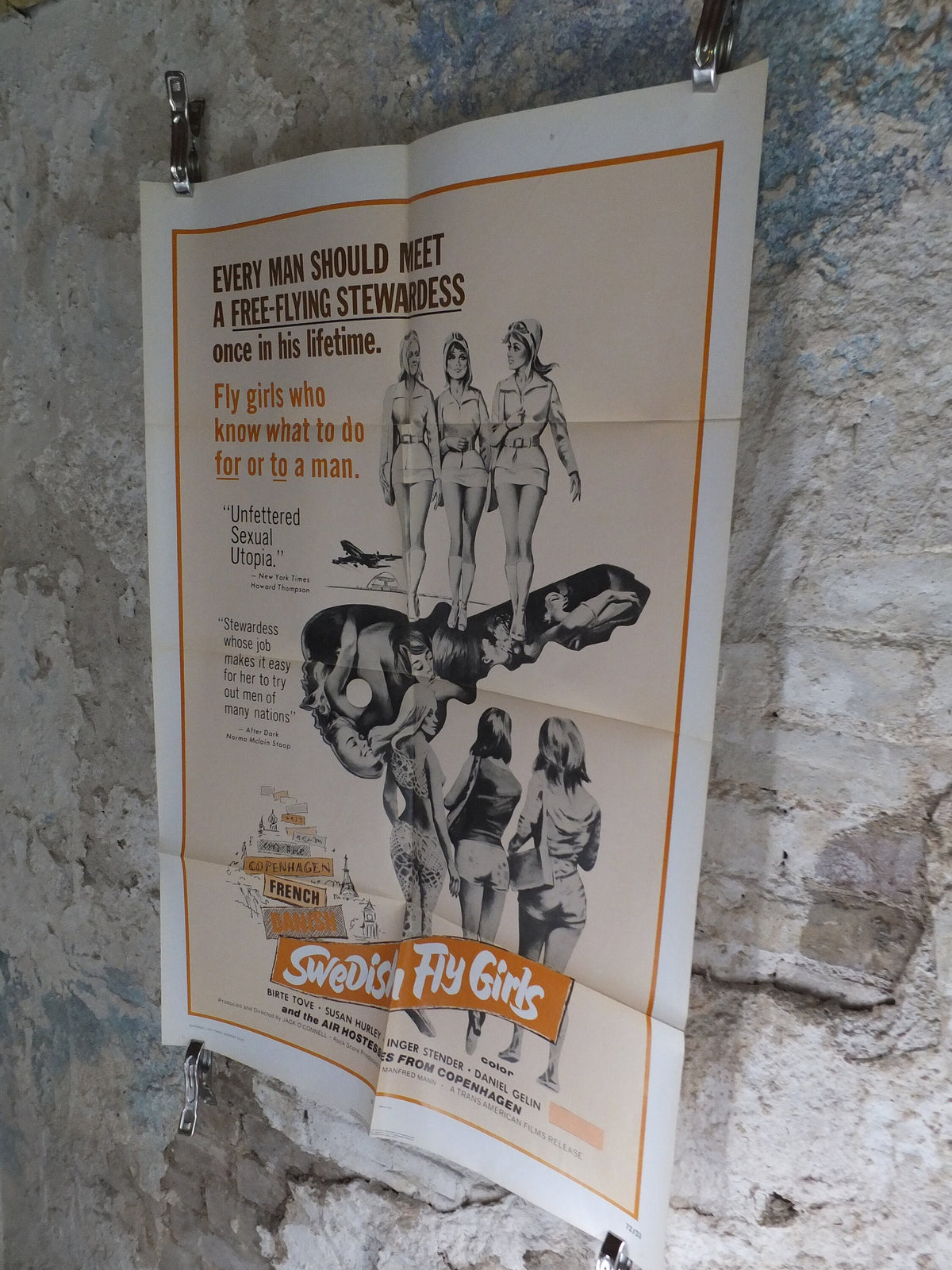 Original Vintage Movie Poster Swedish Fly Girls 1971 1970s wall art air hostess stewardess man cave US one sheet cinema film memorabilia